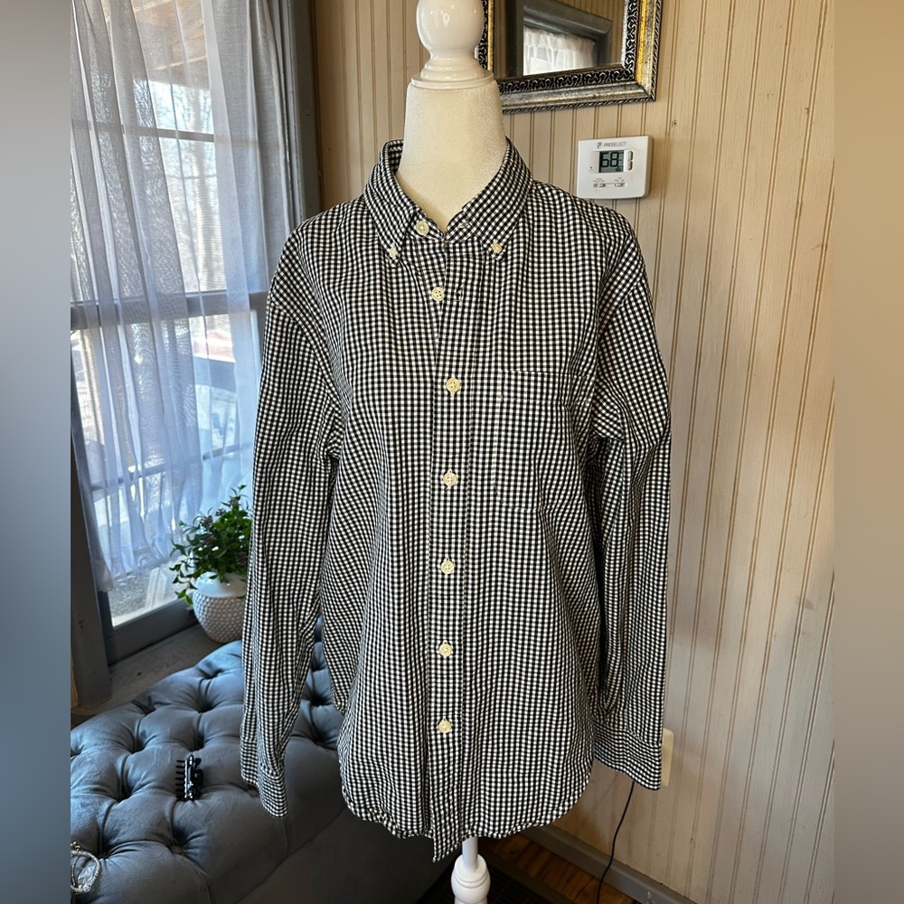 Abercrombie & Fitch Men’s Large Black White Gingham Button Down Shirt Preppy